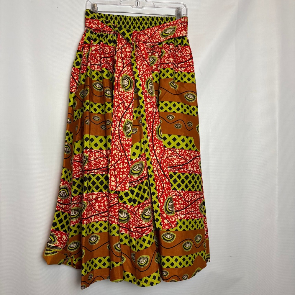 AJ Free Size Vibrant Ankara Print Maxi Skirt‎ Tie Waist Boho Festival Africa